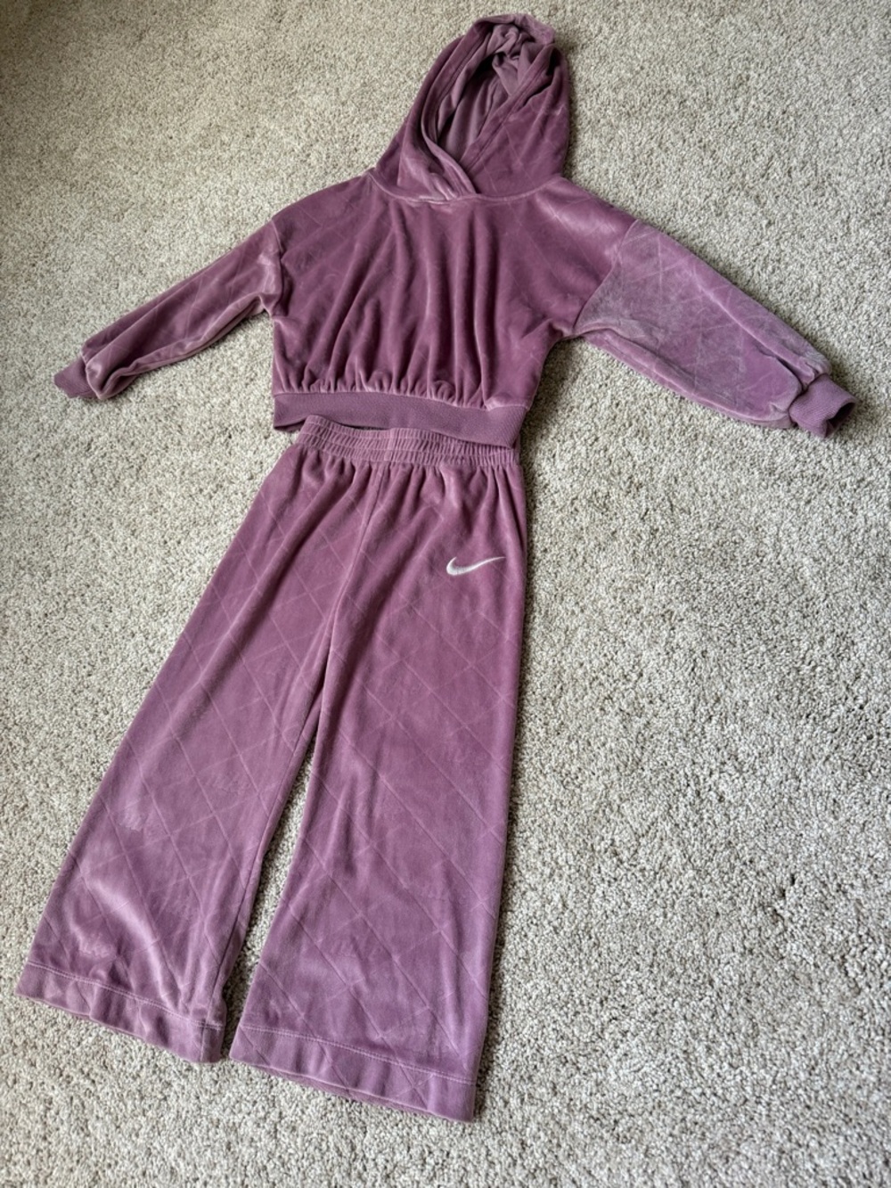 Nike Dusty Rose Velour Kids Hoodie & Pants Set